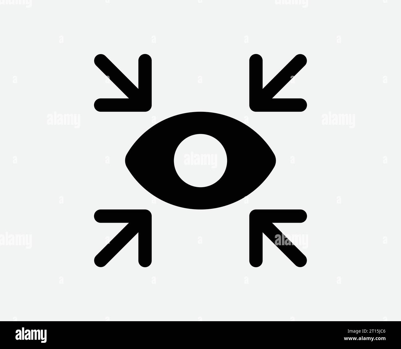 Augen vier Pfeile Symbol Bullseye Ziel Ziel 4-Punkt-Zeiger Fadenkreuz Sehvermögen Blick siehe Vision Schwarz weiß Form Linie Umrisszeichen Symbol EPS Vecto Stock Vektor