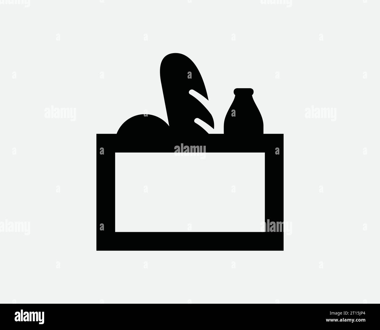 Lebensmittelspende Box Care Package Charity Spenden Hunger Freiwilliger soziale Menschlichkeit Hilfe Mahlzeit Schwarz weiß Umrisslinie Form Zeichen Symbol EPS Vektor Stock Vektor