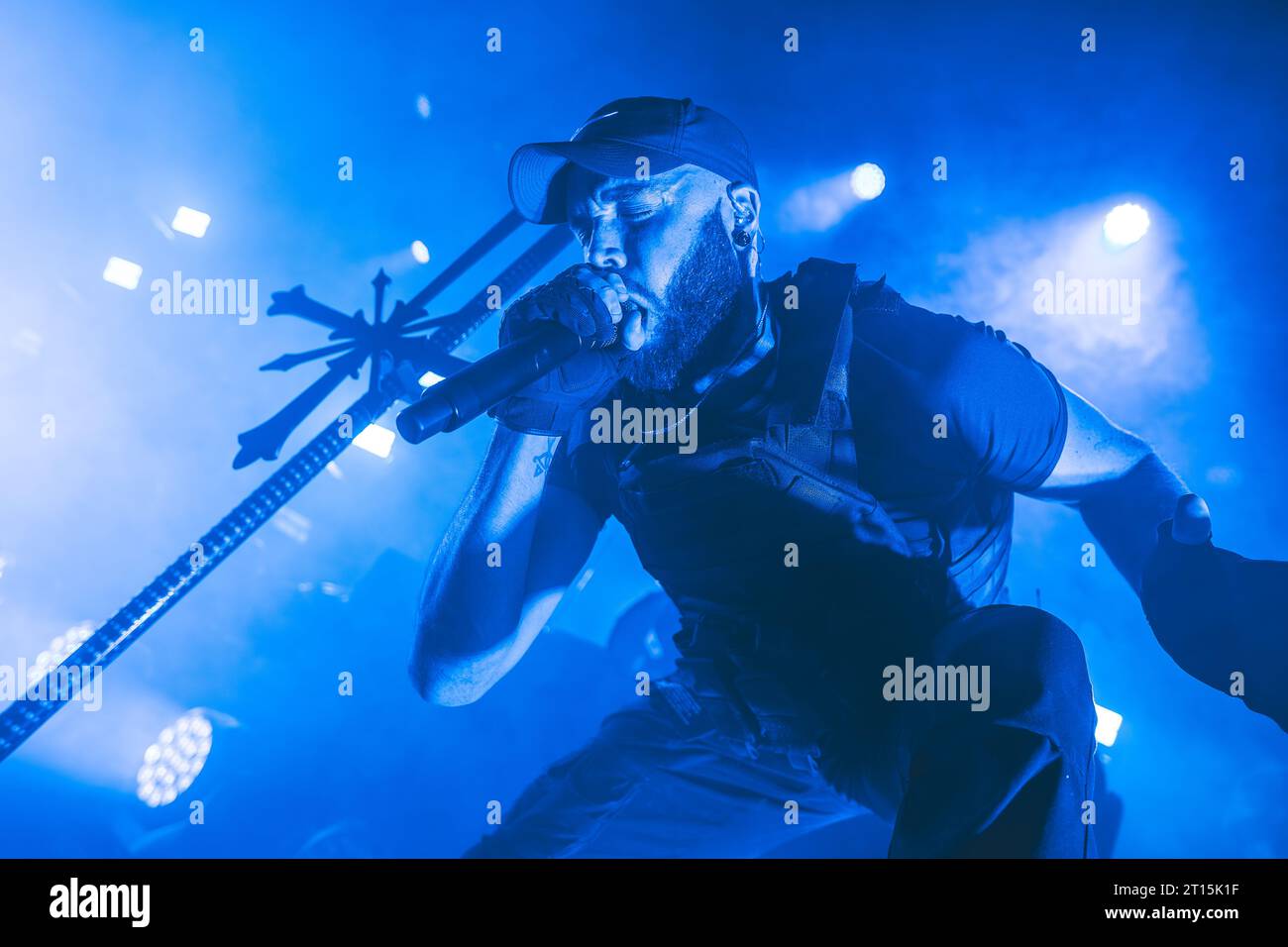 Kopenhagen, Dänemark. Oktober 2023. Die australische Deathcore-Band Thy Art Is Murder gibt ein Live-Konzert im Amager Bio in Kopenhagen. Hier ist Sänger Tyler Miller live auf der Bühne zu sehen. (Foto: Gonzales Photo - Rolf Meldgaard). Stockfoto