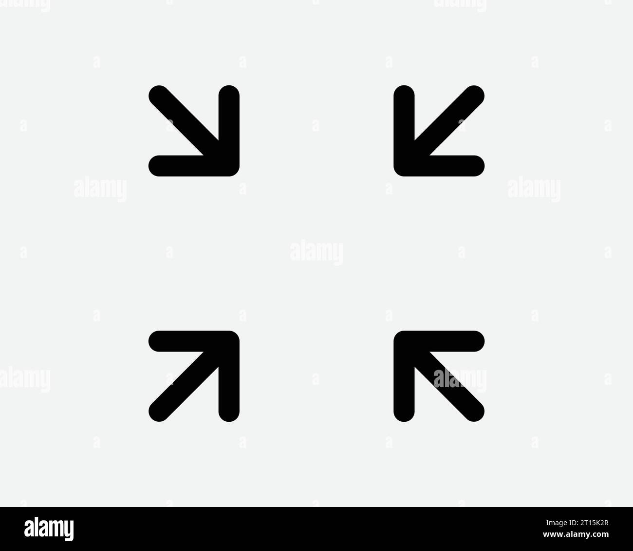 Vier Pfeile zeigen auf das Symbol 4 Pfeilzeiger Verkleinern in Zielrichtung Position Navigation Schwarzweiß Form Linie Umrisszeichen Symbol EPS-Vektor Stock Vektor