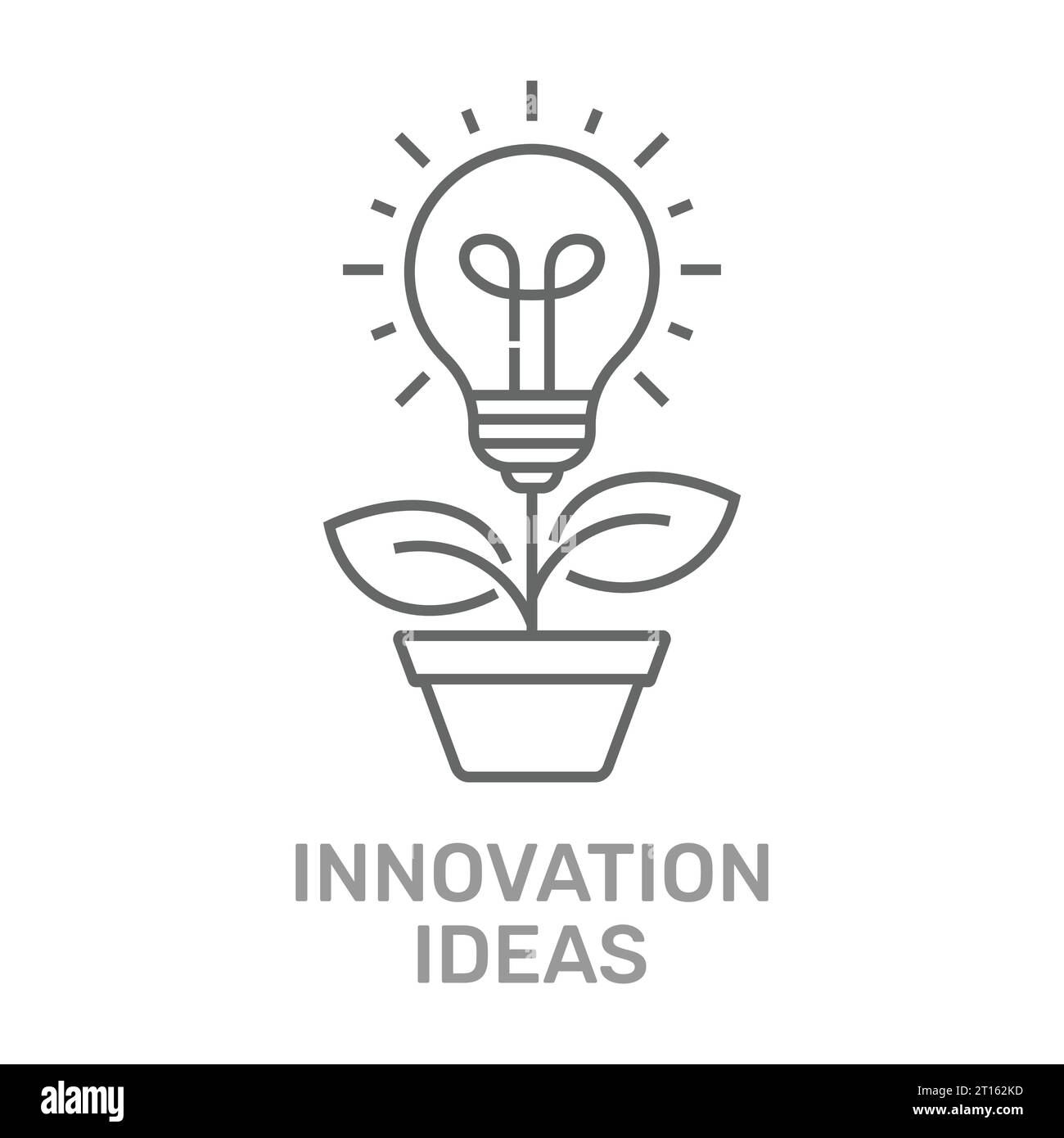 Kreatives Vektorkonzept im Linienstil. Glühbirne wächst aus dem Blumentopf. Konzept der Innovationsidee. Technologische Innovationen. Bearbeitbare Kontur. EPS Stock Vektor