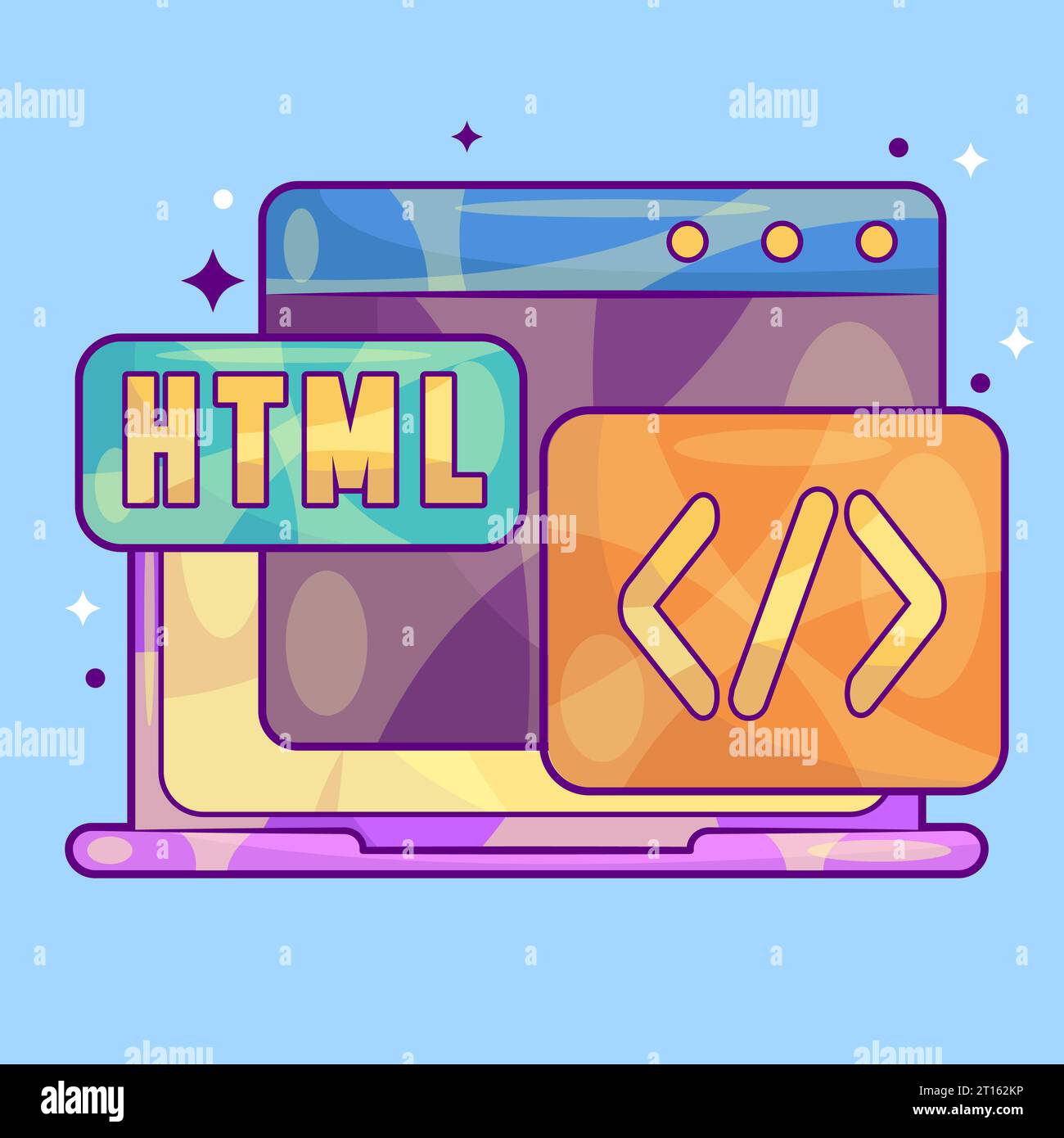 Laptop mit HTML Script Concept Vector Stockfoto