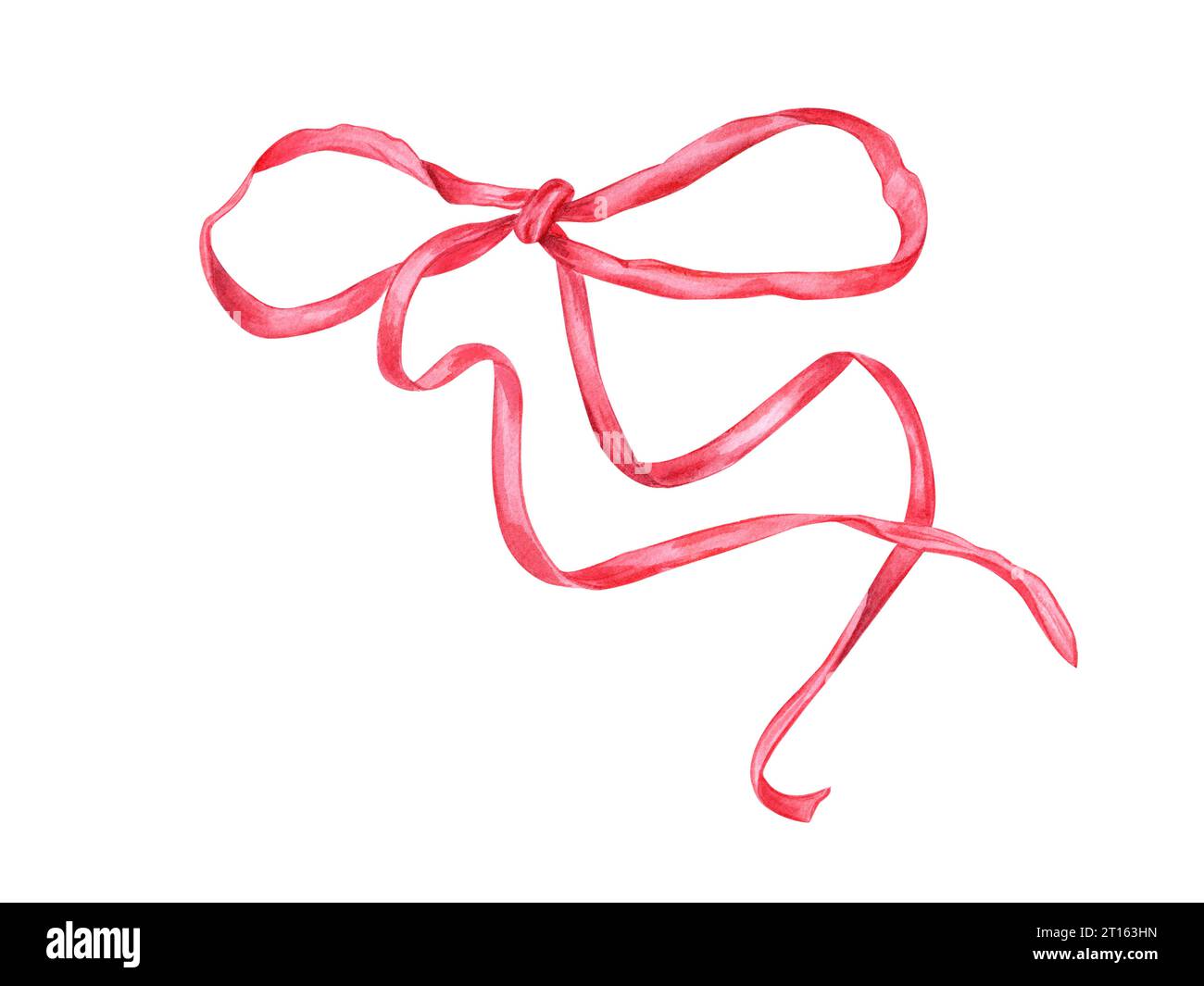 Rote Schleifen mit langen Bändern. Aquarellabbildung. Designelement für die Dekoration von Geschenken, Blumensträußen, Karten, Glückwunsch. Geburtstag Stockfoto