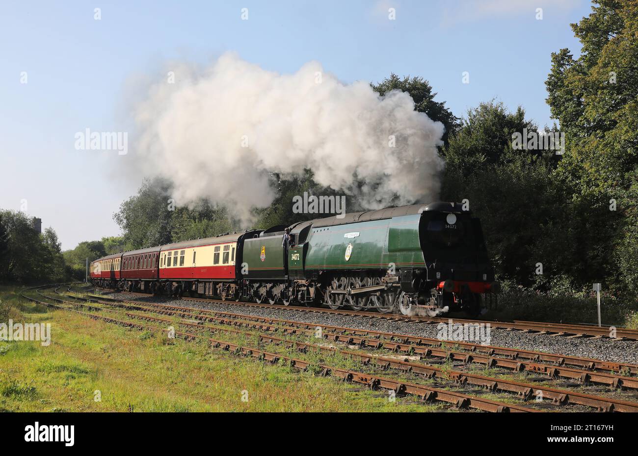 34072 fährt weg von Ramsbottom am 2,9.23. Stockfoto