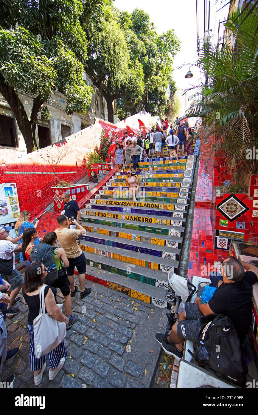 Escadaria Selaron oder Lapa Treppen, Altstadt, Rio de Janeiro, Bundesstaat Rio de Janeiro, Brasilien Stockfoto