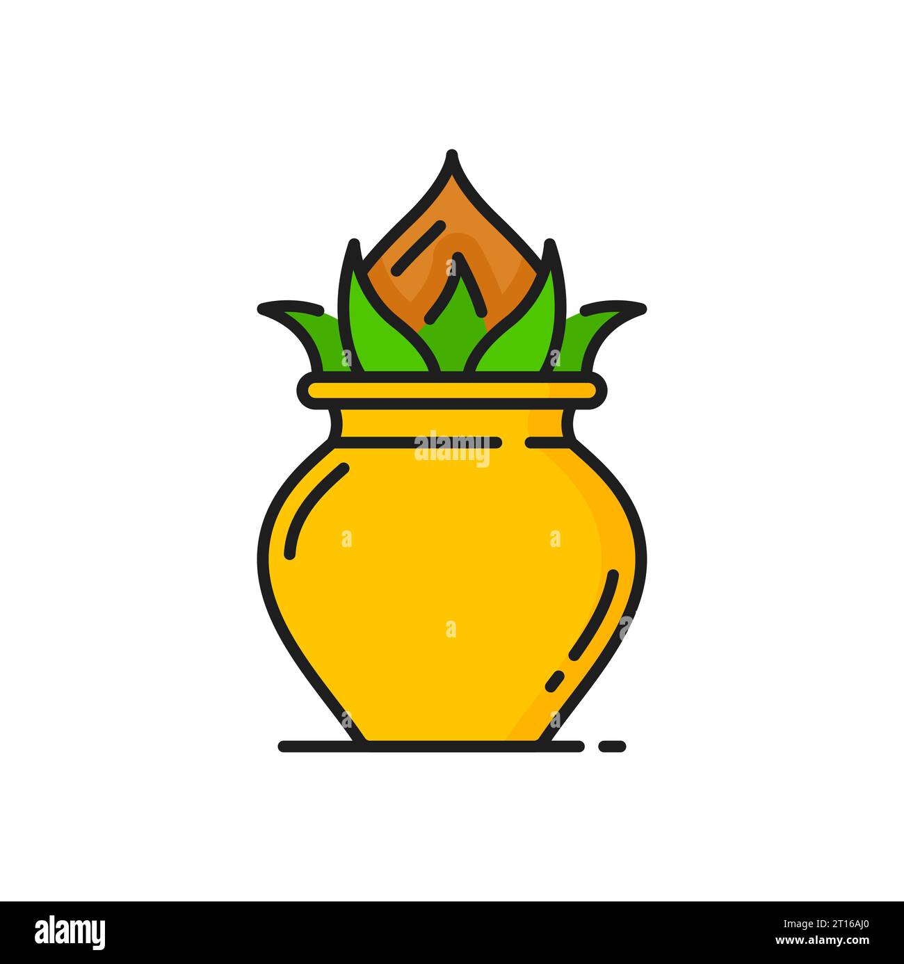 Kalash-Topf und Mangoblätter, Bannana-Lampe für das indische Neujahrsfest Ugadi Gudi Padwa, Yugadi. Vektor-jainismus-Religionssymbol Stock Vektor