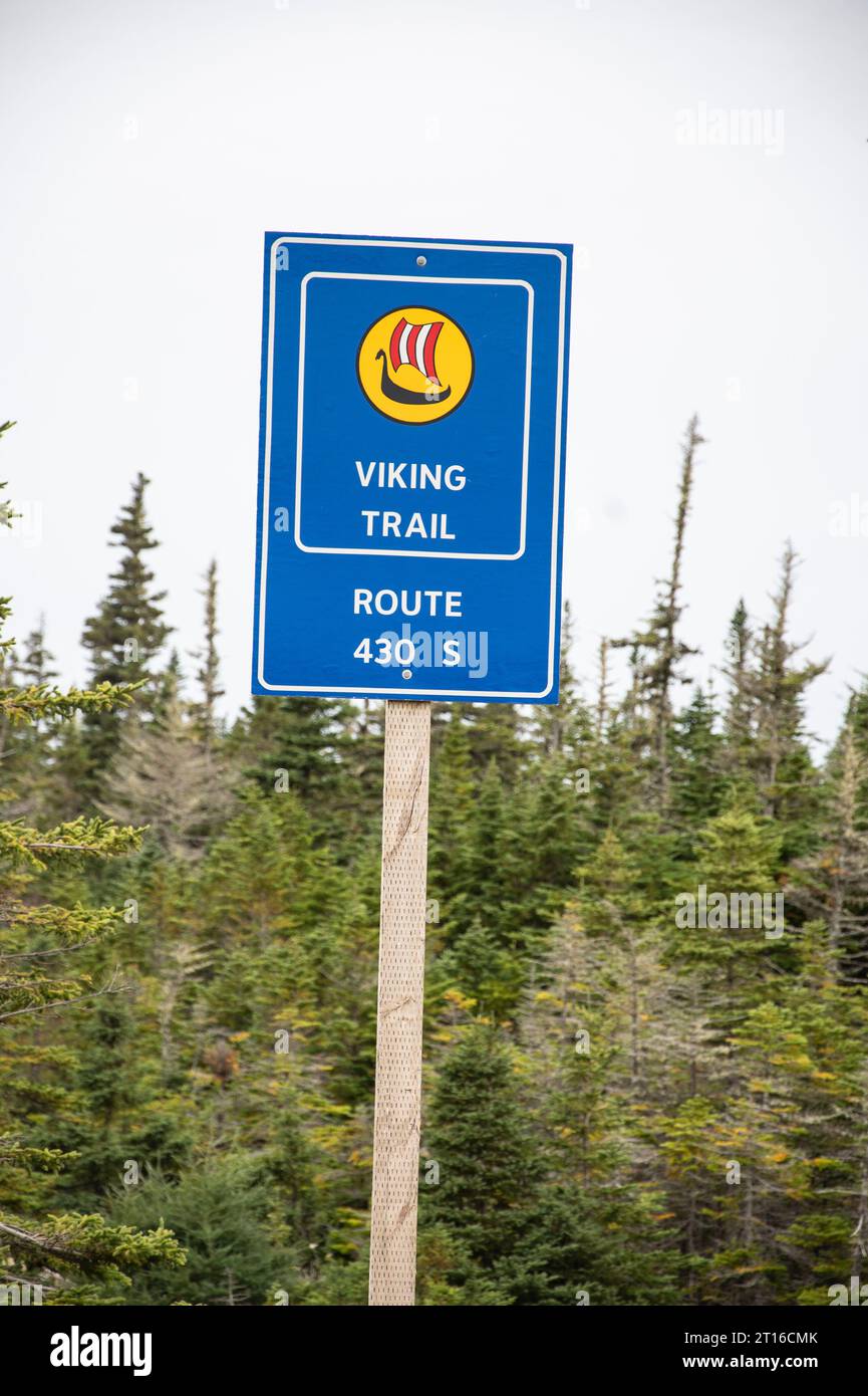 Viking Trail Highway-Schild in St. Anthony, Neufundland & Labrador, Kanada Stockfoto