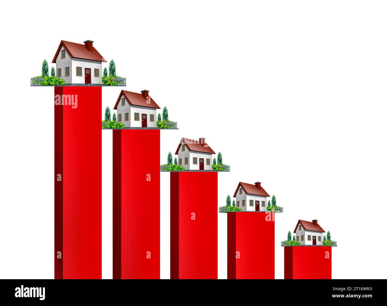 Sinkender Immobilienrückgang auf dem Heimatmarkt und sinkende Preise und ein Einbruch der Immobilienwerte als Einbruch der Immobilienpreise und Hypothekenkrise Stockfoto