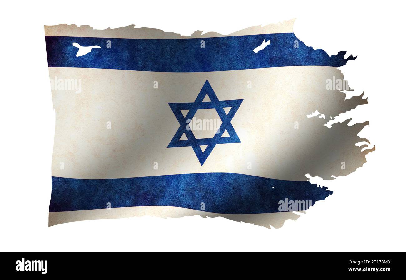 Illustration der schmutzigen und zerrissenen Landesflagge / Israel Stockfoto