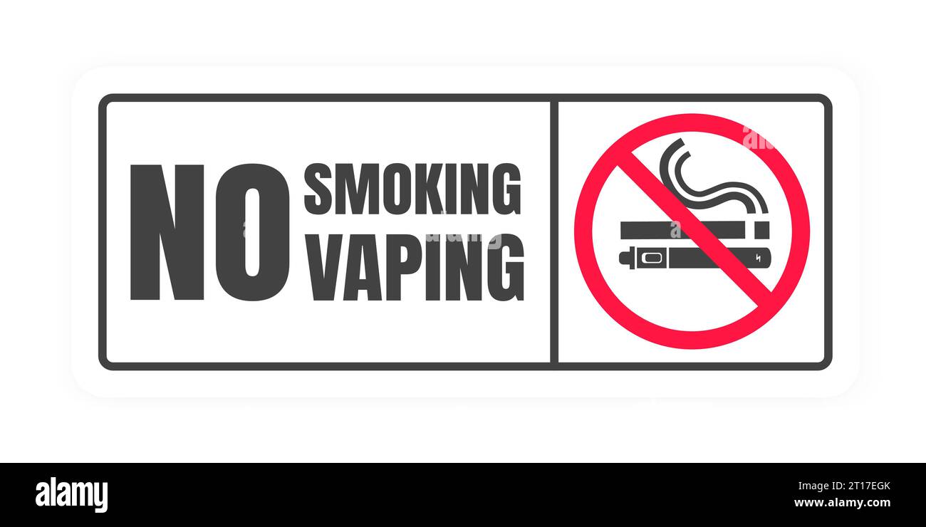 Kein Rauchen, kein Vaping-Schild. Symbol für verbotene Zeichen auf Vektorgrafik mit weißem Hintergrund isoliert. Zigarette, Vape und Rauch und im Verbotskreis. Stock Vektor