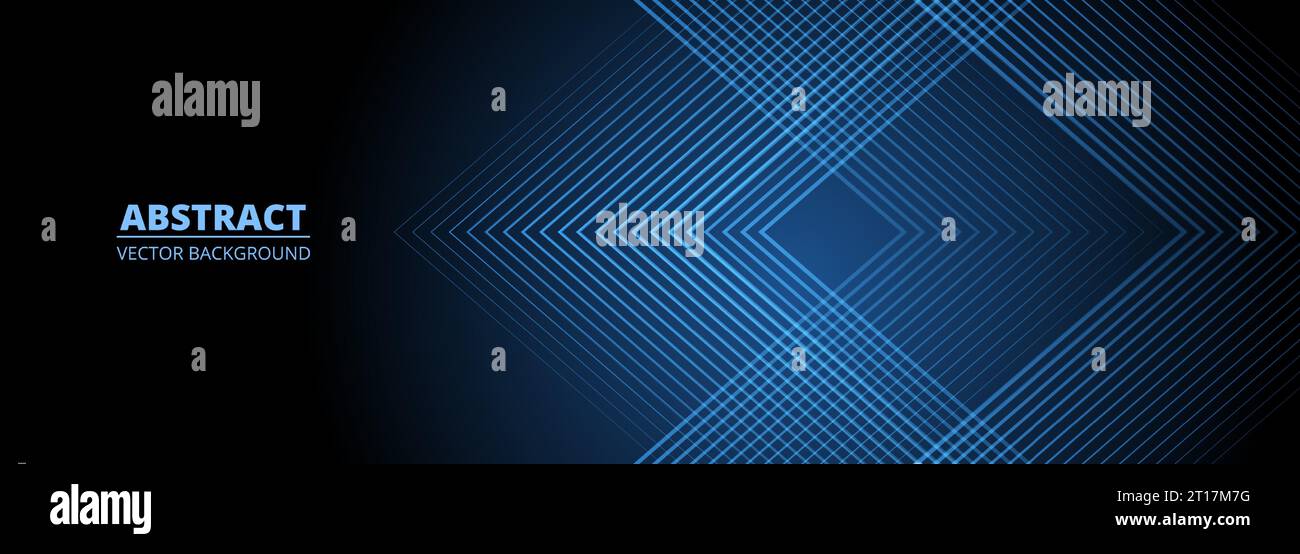 Dunkler, abstrakter, moderner Hintergrund in 3D mit blauen leuchtenden Streifen. Futuristisches Technologiekonzept für Banner, Hintergrund, Tapete, Cover Stock Vektor