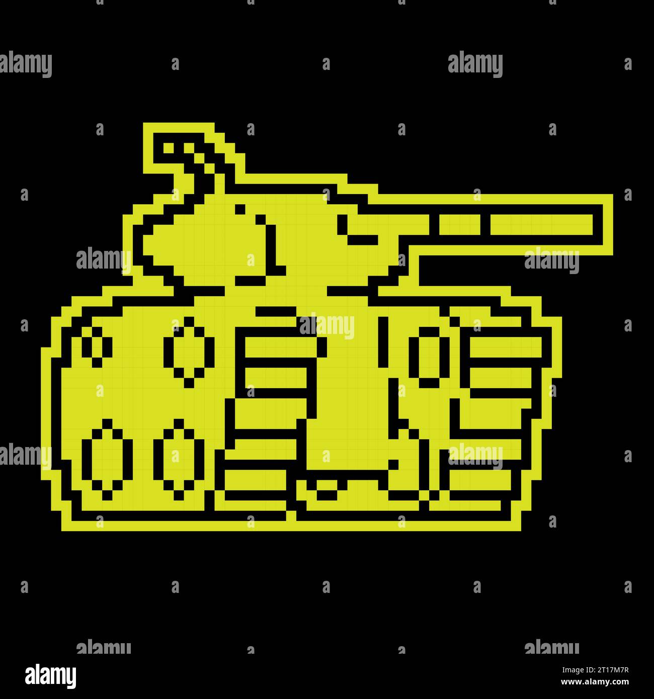Lineares Symbol, Kampfpanzer mit langem Lauf zum Abfeuern von Geschossen auf den Feind. Schwere Artilleriegeräte. Einfache Schwarzweiß-Vektorisolierung Stock Vektor