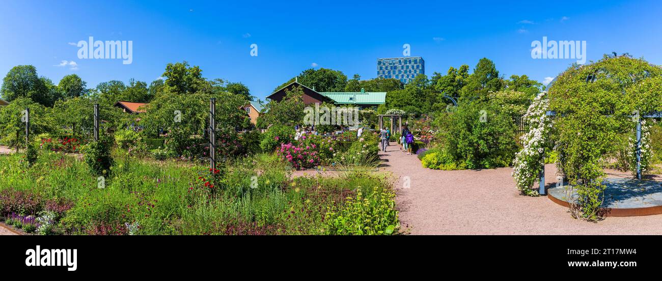 Wunderschöner Panoramablick auf einen Sommergarten in Göteborg, Schweden. Stockfoto