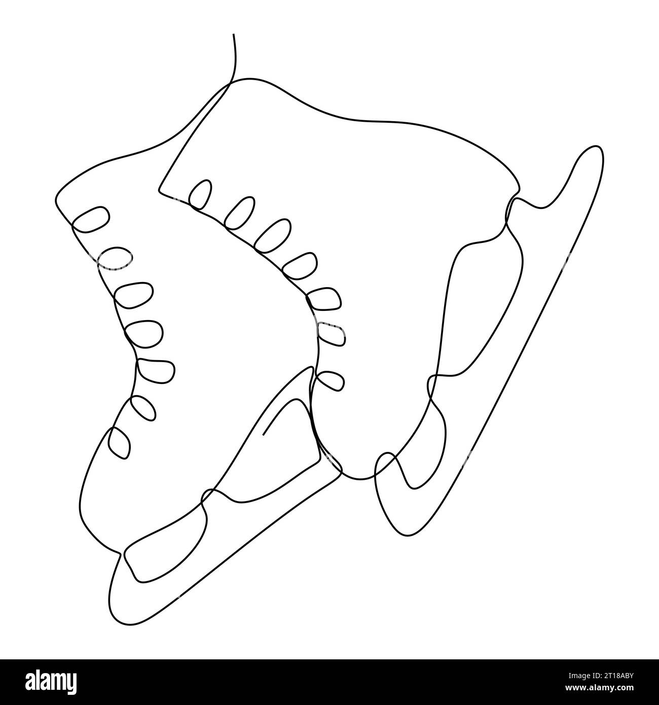 Durchgehende eine Linie figuraler Schlittschuhe, die in Silhouette auf weißem Hintergrund hängen. Linear stilisierte Vektorillustration. Minimalistisch, Winter Stock Vektor