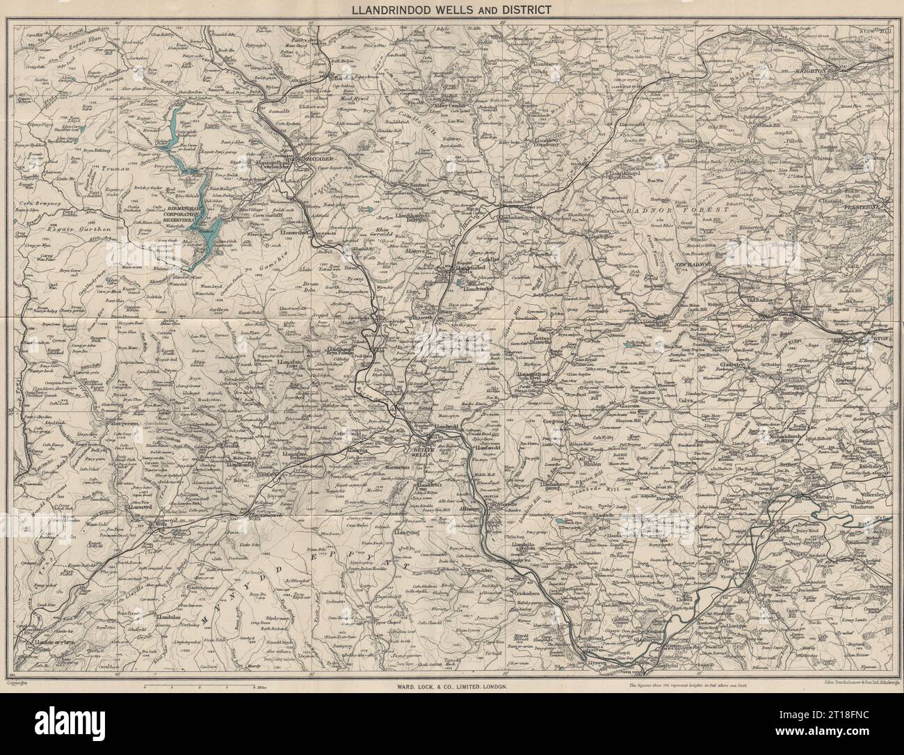 BUILTH & LLANDRINDOD WELLS. Rhayader Presteigne Knighton Radnor Forest 1953 Karte Stockfoto