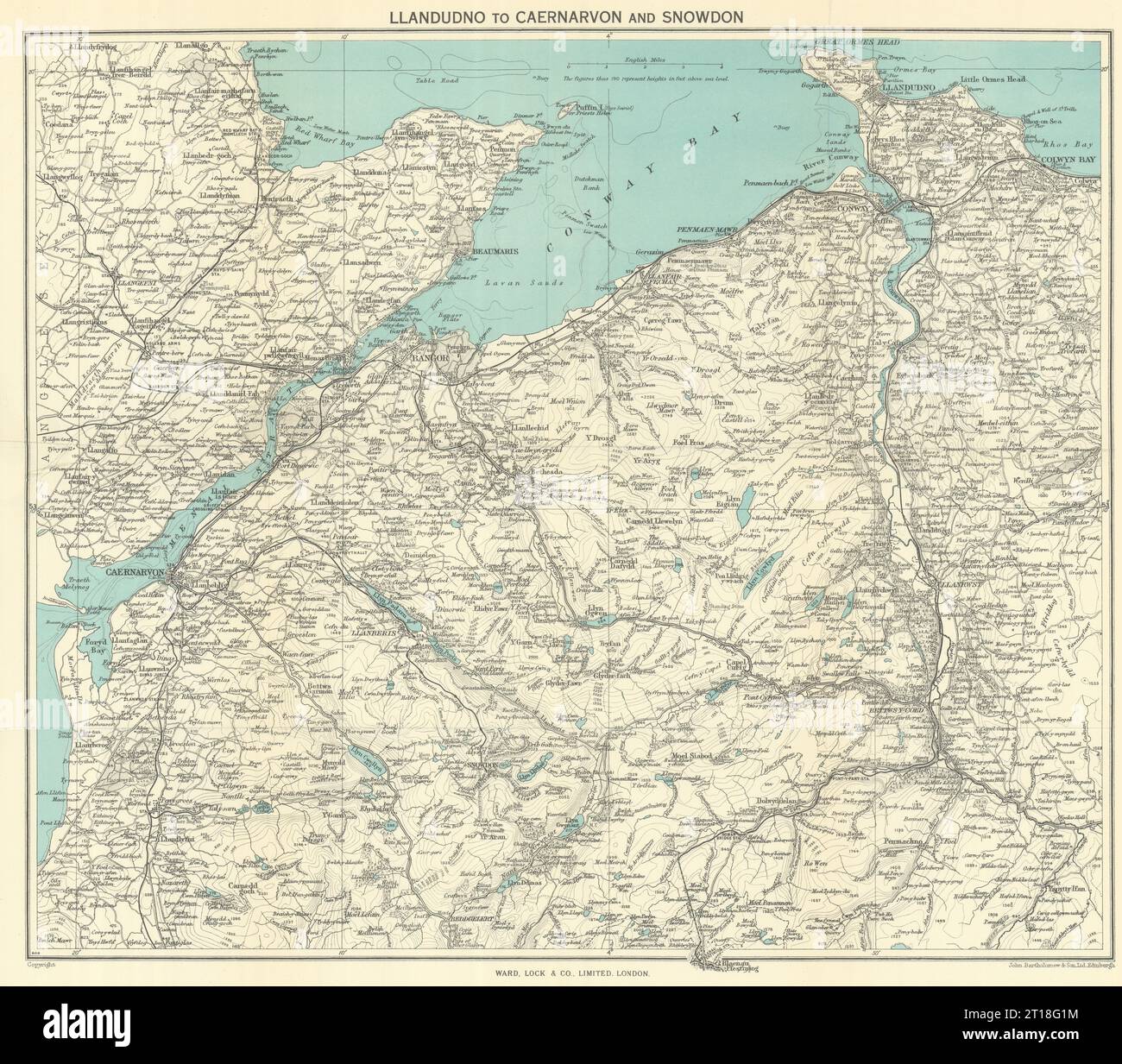 NW WALES. Llandudno Caernarvon Snowdonia Anglesey Bangor. STATIONSSCHLOSS 1951 MAP Stockfoto
