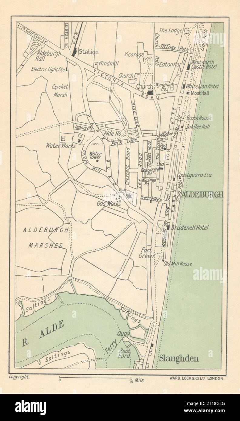ALDEBURGH Oldtimer Stadt-/Stadtplan. Suffolk. WARD LOCK 1918 alte antike Karte Stockfoto