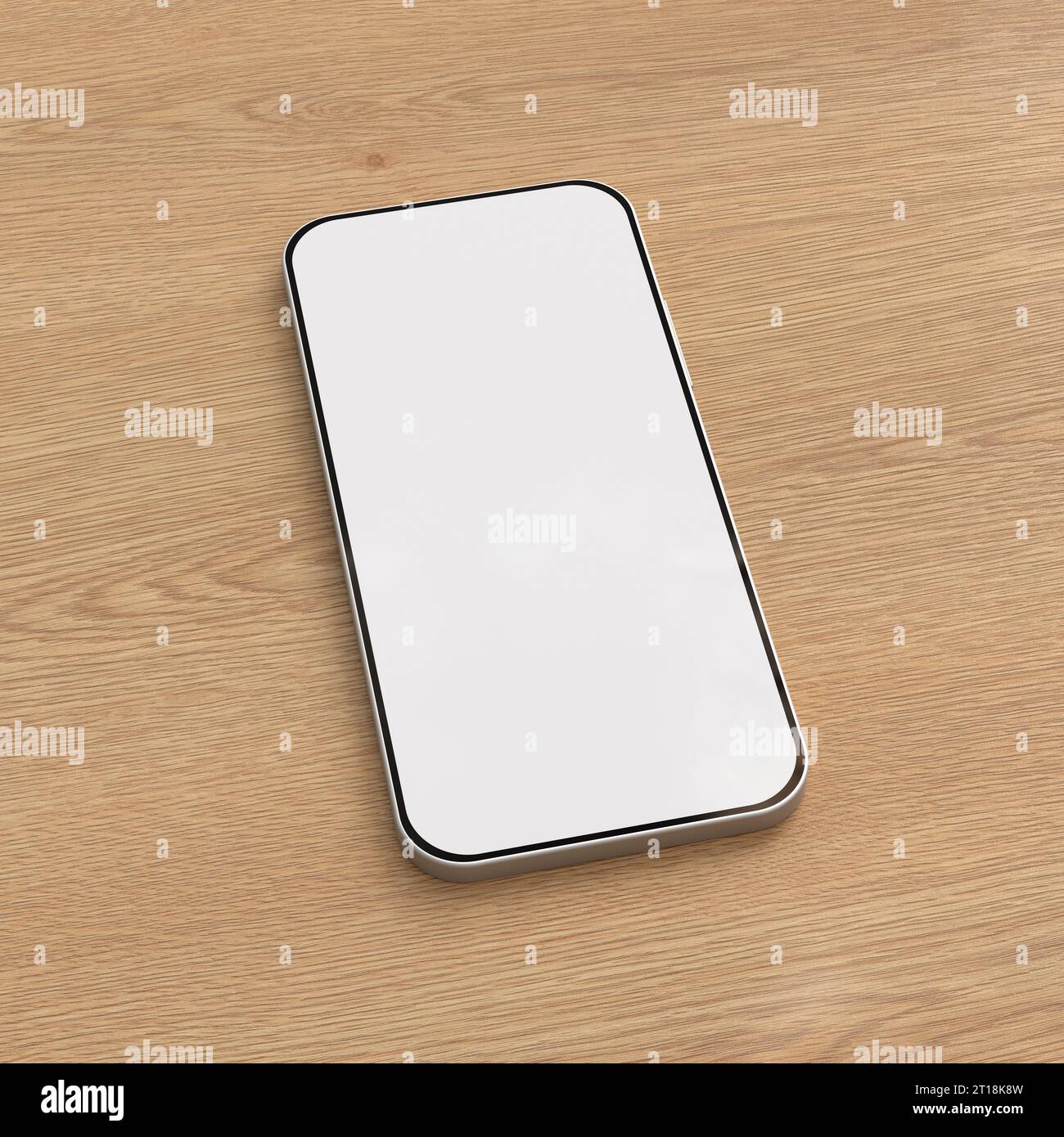Leerer Bildschirm des Smartphones auf hölzernem Hintergrund Stockfoto