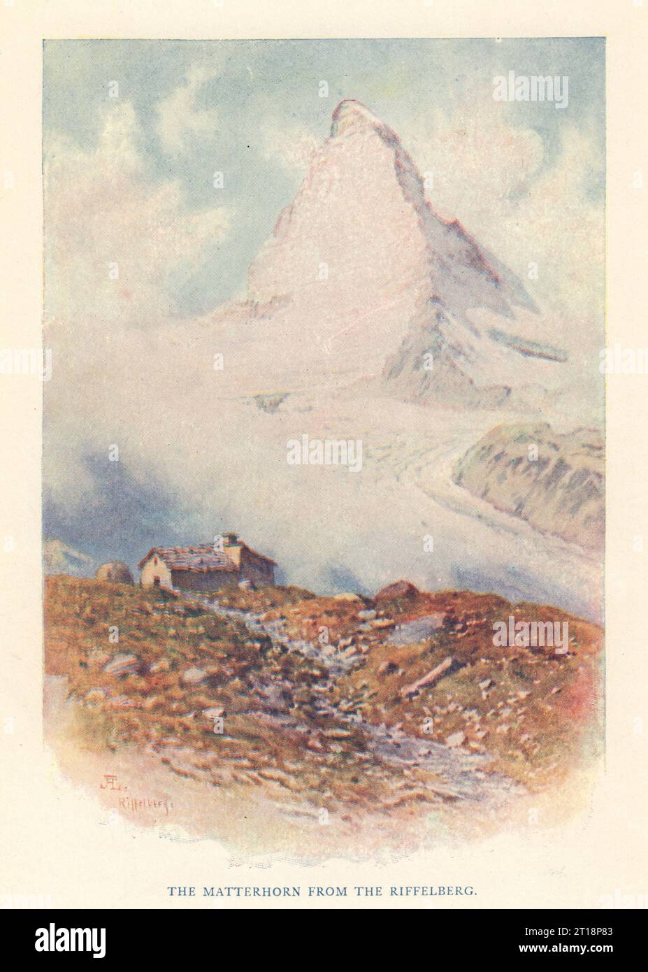 Das Matterhorn vom Riffelberg, Schweiz 1917 altes antikes Druckbild Stockfoto