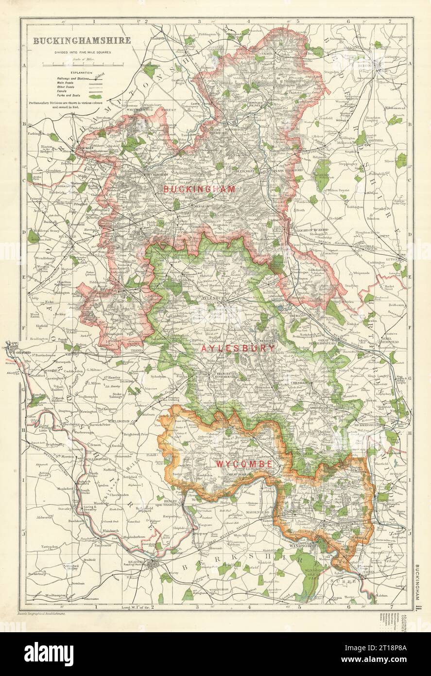 BUCKINGHAMSHIRE. Karte für Parlamentarische Divisionen, Boroughs & Parks.BACON 1919 wird angezeigt Stockfoto