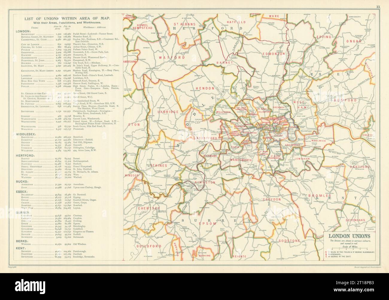 LONDONER GEWERKSCHAFTEN MIT SCHLECHTEN GESETZEN. Werkstätten. Populationen. SPECK 1919 alte antike Karte Stockfoto