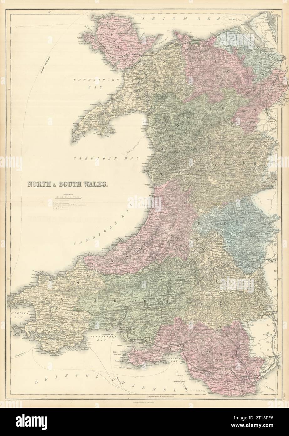Nord- Und Südwales. Bezirke. SIDNEY HALL 1854 alte, antike Karte Stockfoto