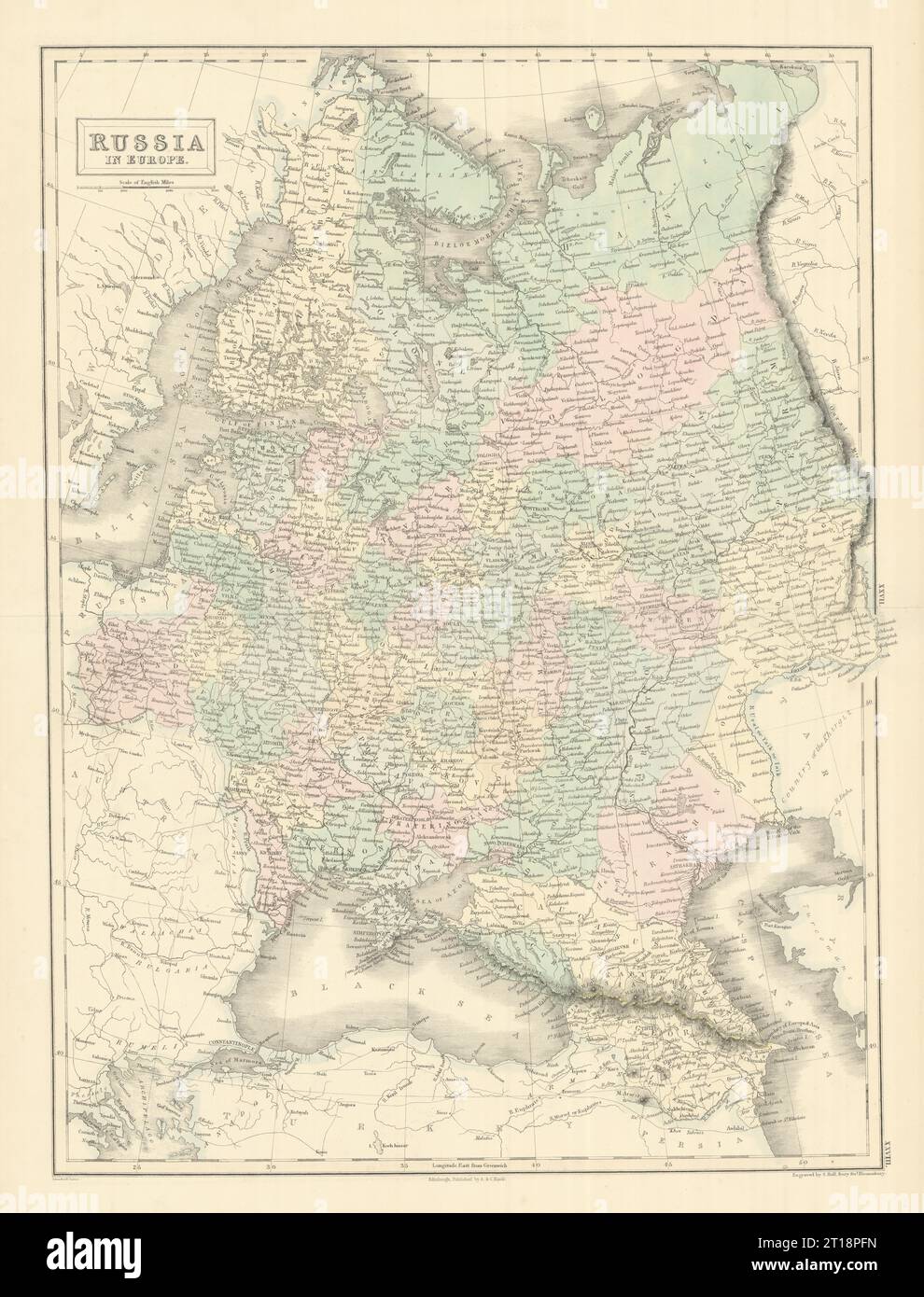 Russland in Europa durch SIDNEY HALL 1854 alte alte alte alte Karte Plan Diagramm Stockfoto