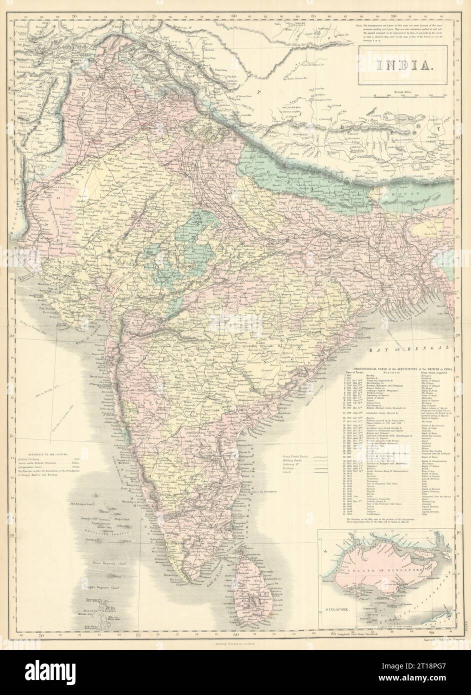 Britisch-Indien. Singapur-Plan einbinden. SIDNEY HALL 1854 alte antike Karte Stockfoto