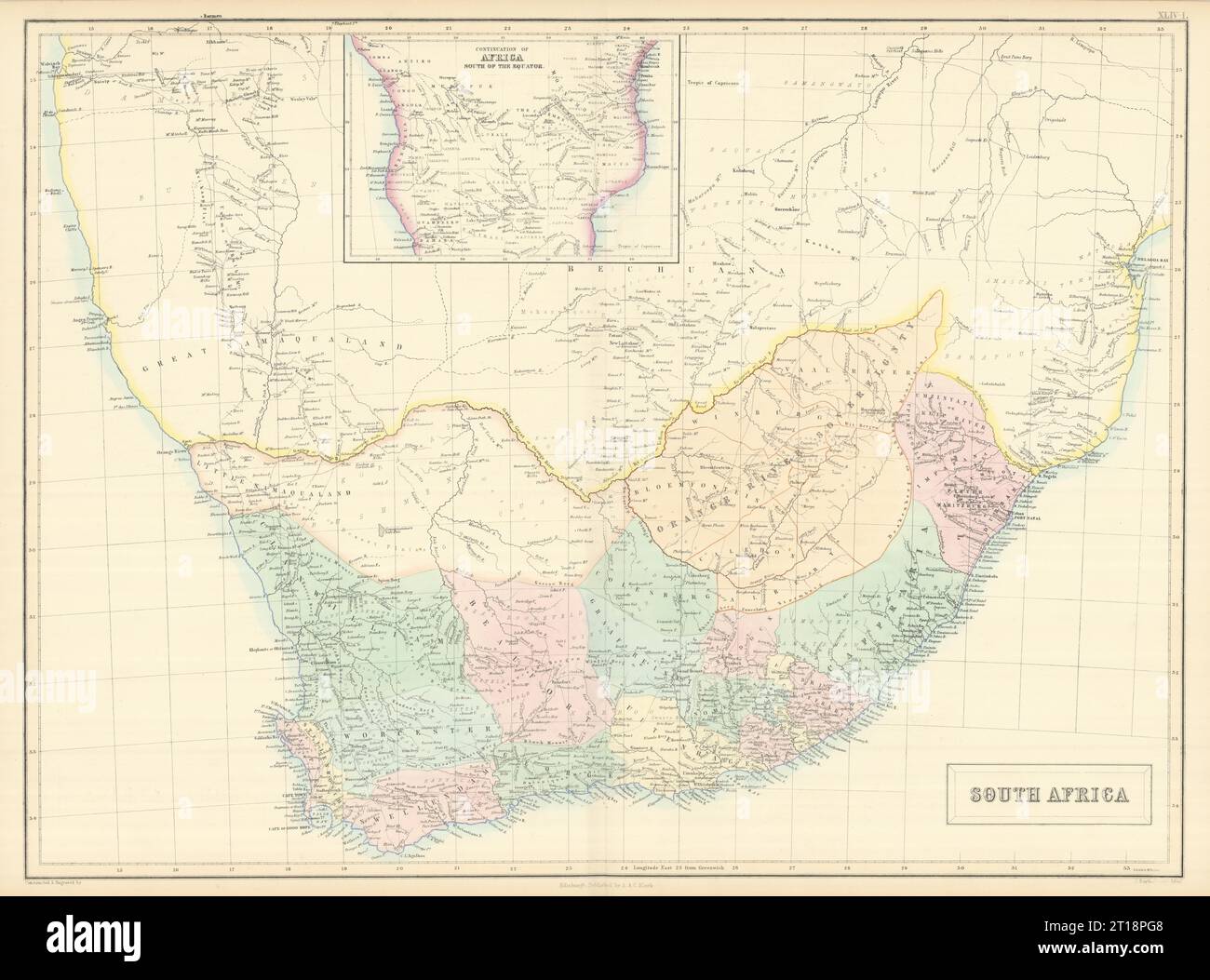 Südafrika. Orange River Souveränität Namaqualand Bechuana SIDNEY HALL 1854 Karte Stockfoto