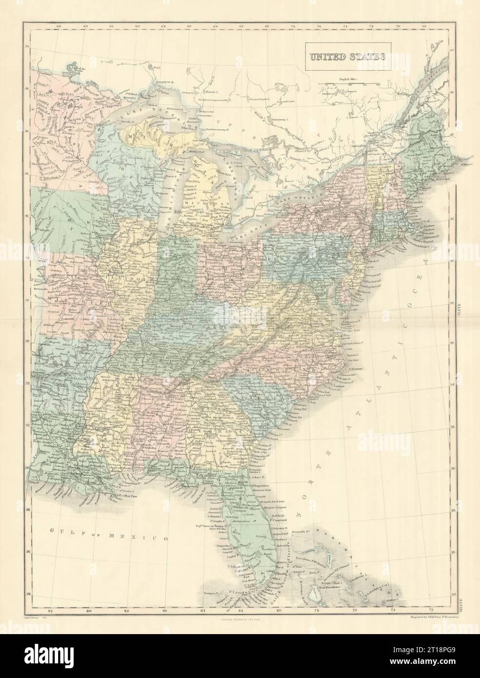 Usa. Osten der USA. 31 staaten. Minnesota Territory. SIDNEY HALL 1854 Karte Stockfoto