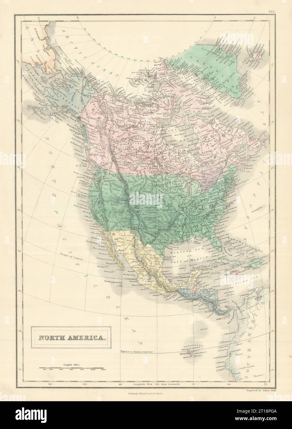 Nordamerika. Russisches Alaska. US 31 staaten. SIDNEY HALL 1854 alte antike Karte Stockfoto