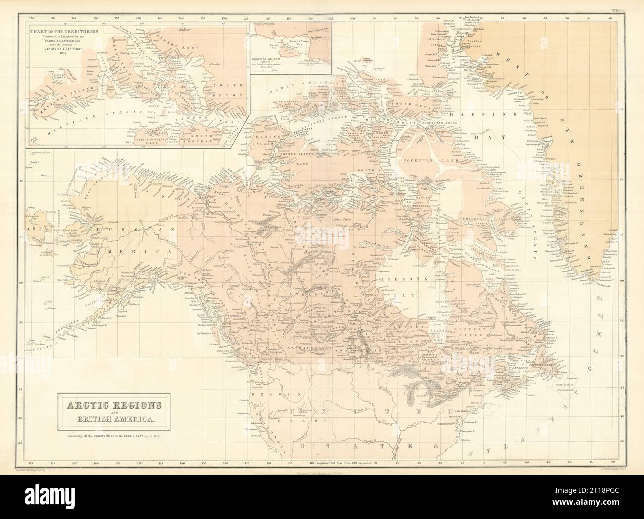 Kanadischer Arktischer Archipel. Britisch-Amerika. Kanada. Russische Karte Alaska 1854 Stockfoto