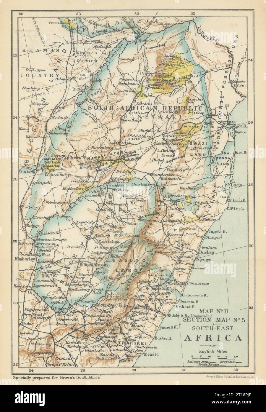 Südafrika - Transvaal & Orange Free State. Goldfelder. SAMLER BROWN 1899 MAP Stockfoto
