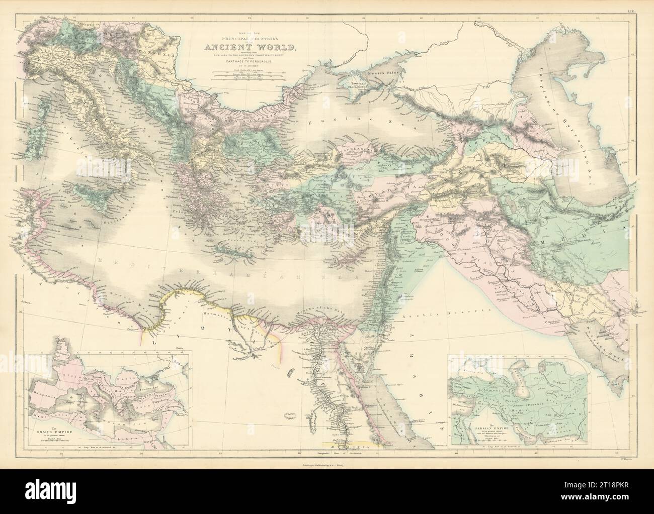 Länder der Antike… Aus den Alpen… Nach Persepolis. HUGHES 1854 Karte Stockfoto