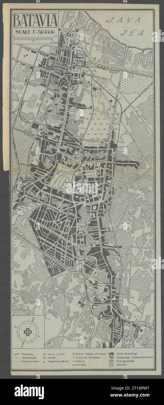 Batavia, Indonesien. Stadtplan von Jakarta. VAN STOCKUM 1930 alte Karte Stockfoto