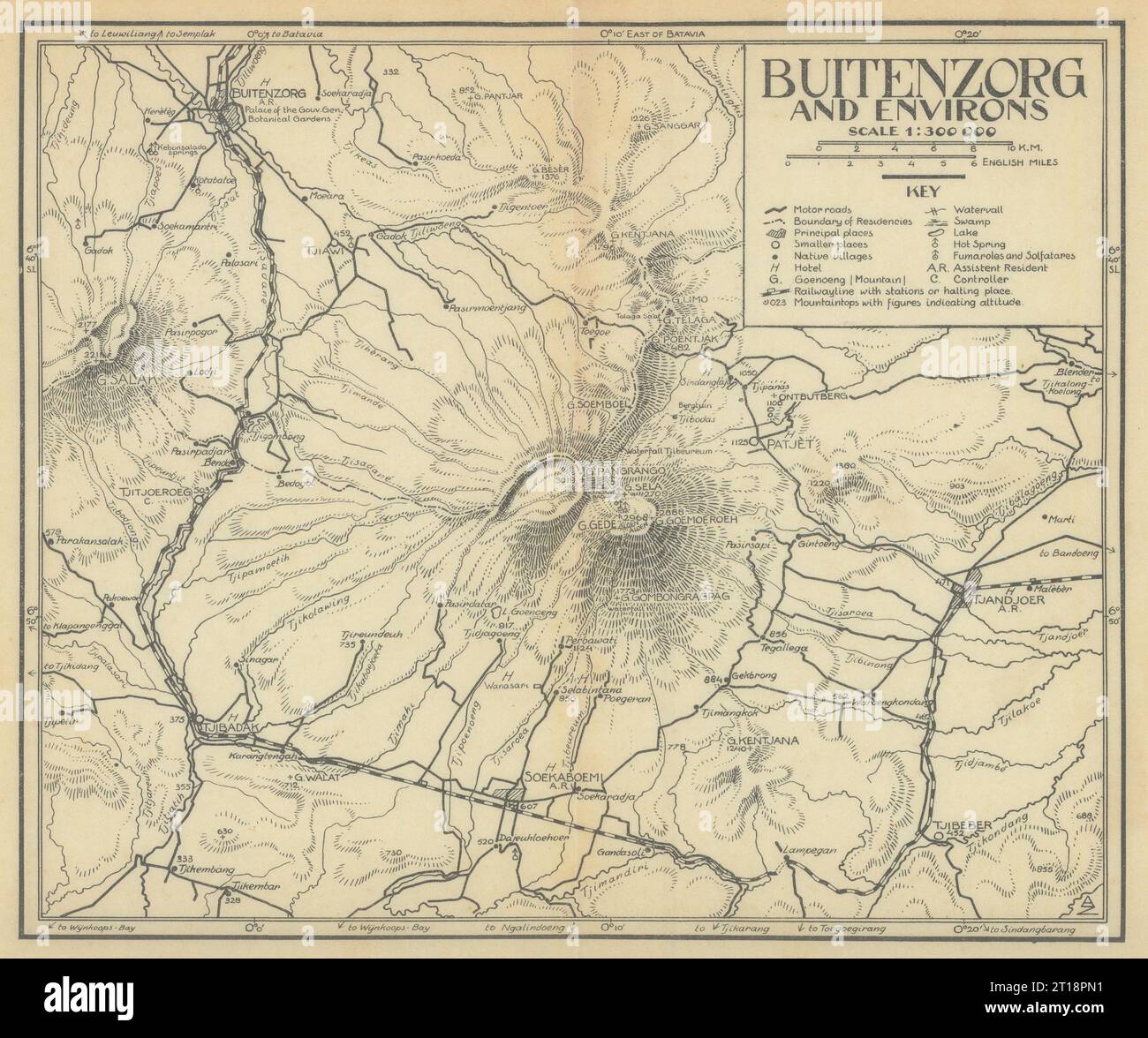 Buitenzorg und Umgebung. Bogor & Pangrango, Java, Indonesien. VAN STOCKUM 1930 Karte Stockfoto