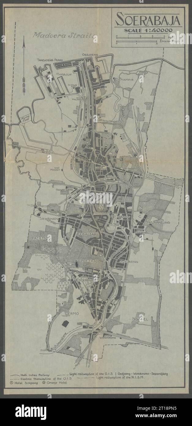Soerabaya. Surabaya Stadtplan, Java, Indonesien. VAN STOCKUM 1930 alte Karte Stockfoto