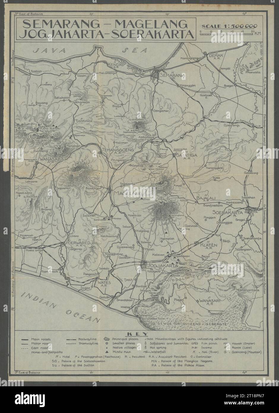 Mid-Java. Semarang Magelang Yogyakarta Surakarta Indonesien. VAN STOCKUM 1930 Karte Stockfoto