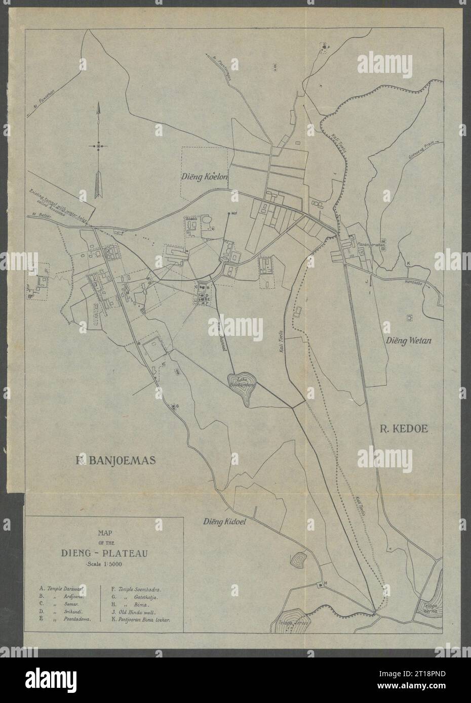 Karte des Dieng-Plateaus, Java, Indonesien. VAN STOCKUM 1930 Jahre alt Stockfoto