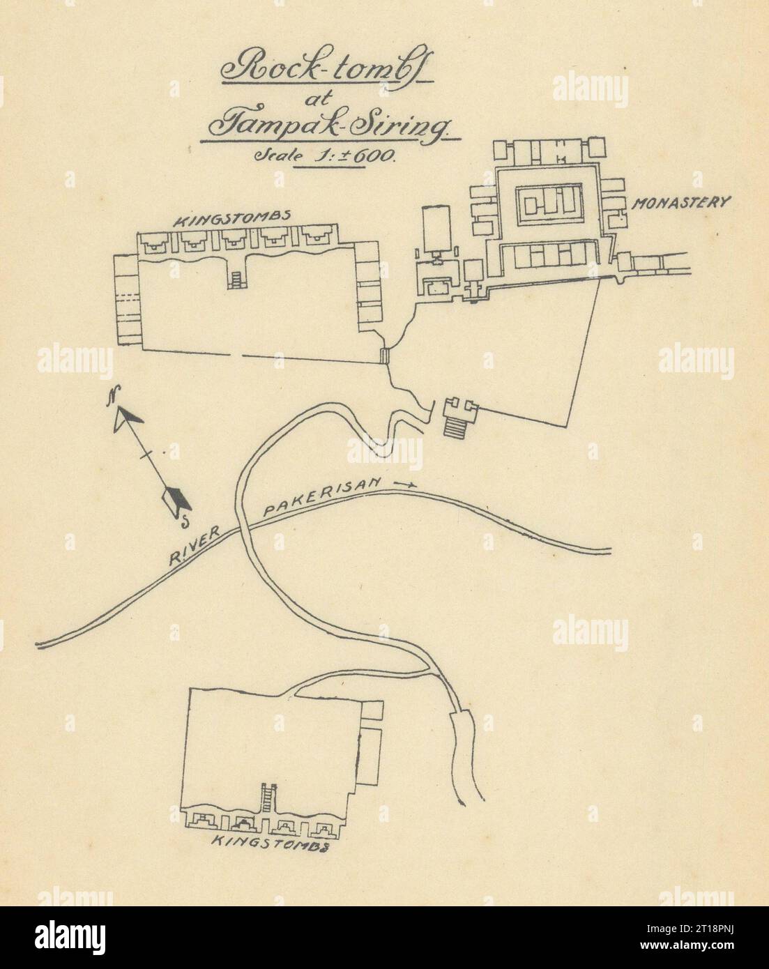 Gunung Kawi Tempel, Tampaksiring, Bali. Niederländisch-Ostindien. VAN STOCKUM 1930 Karte Stockfoto