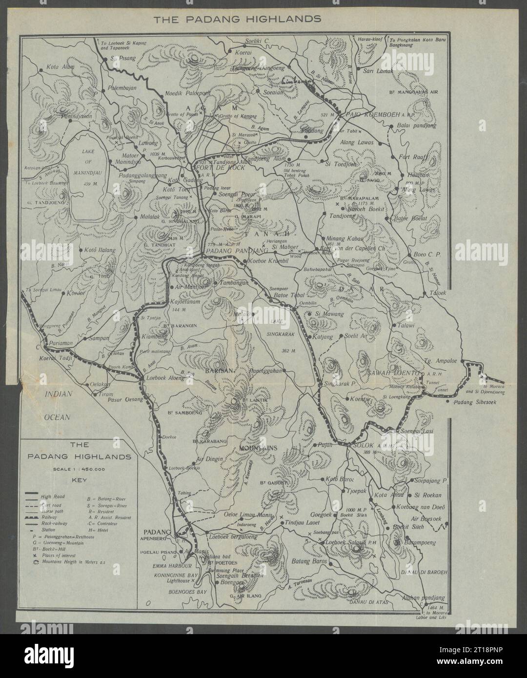 Die Padang Highlands. Sumatra, Niederländisch-Indien. Indonesien VAN STOCKUM 1930 Karte Stockfoto