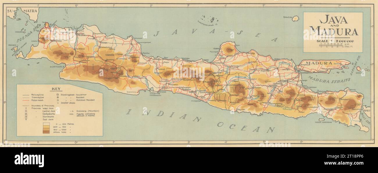 Java und Madura Inseln. Niederländisch-Ostindien. Indonesien. VAN STOCKUM 1930 Karte Stockfoto