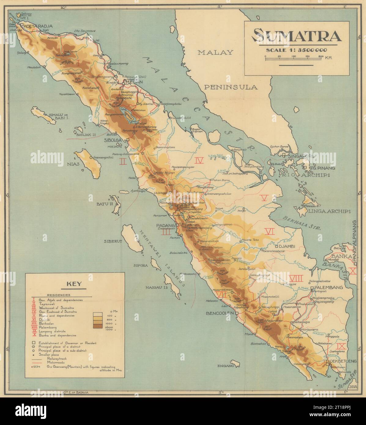 Sumatra, Niederländisch-Indien. Indonesien. VAN STOCKUM 1930 alte Karte Stockfoto