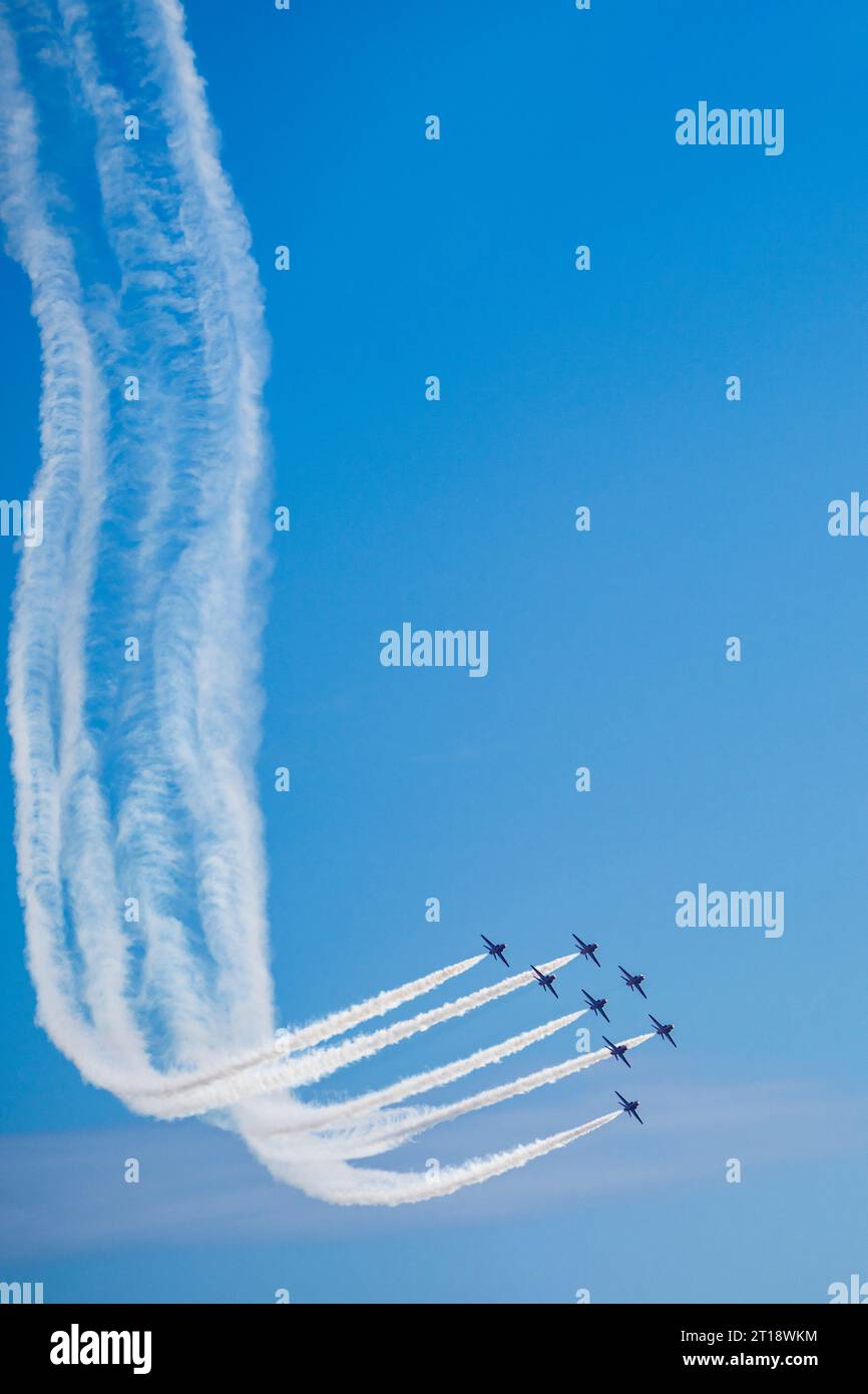 Das Red Arrows Kunstflugteam beim Bournemouth Air Festival 2023. Stockfoto