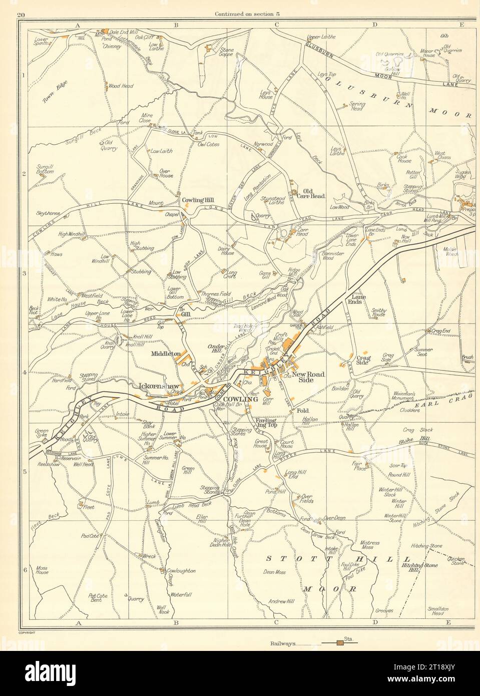 YORKS Cooling Stott Hill Moor Middleton Gill Ickornshaw New Road Seite 1935 Karte Stockfoto