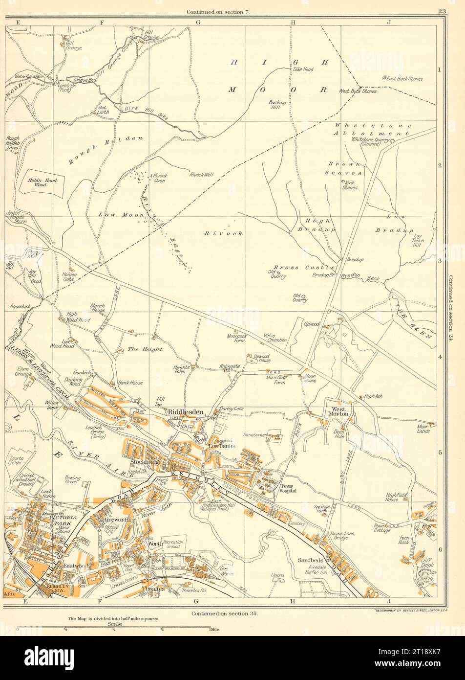 KEIGHLEY Aireworth Rivock The Height Riddlesden Sandbeds Stockbridge 1935 Karte Stockfoto