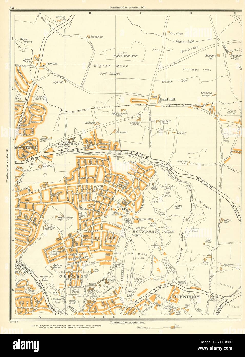LEEDS Slaid Hill Gledhow Roundhay Lidgett Park Moortown Roundhay 1935 alte Karte Stockfoto