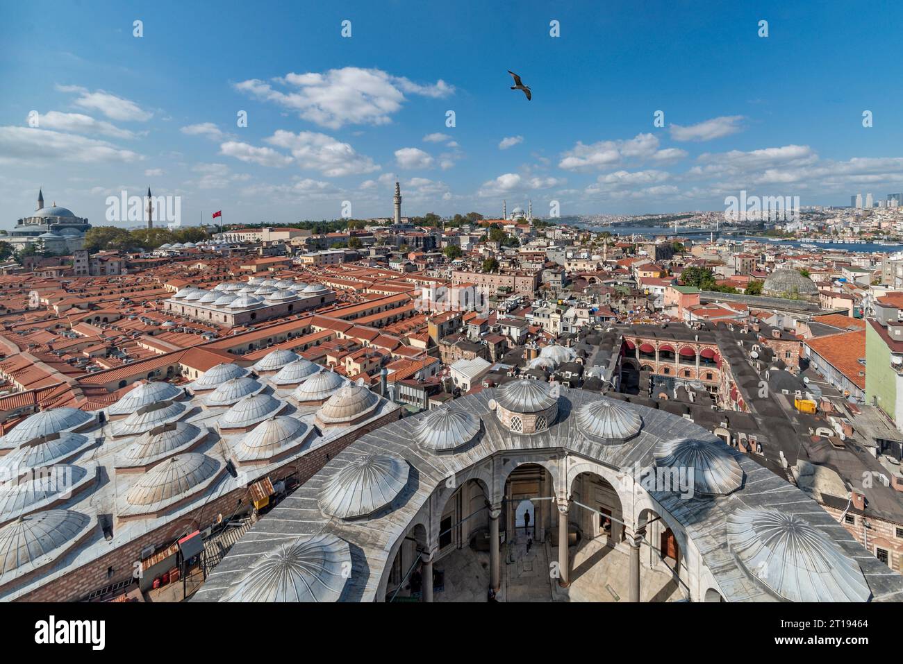 Dach des Großen Basars und der Nuruosmaniye-Moschee im Viertel Fatih in Istanbul, Türkei Stockfoto