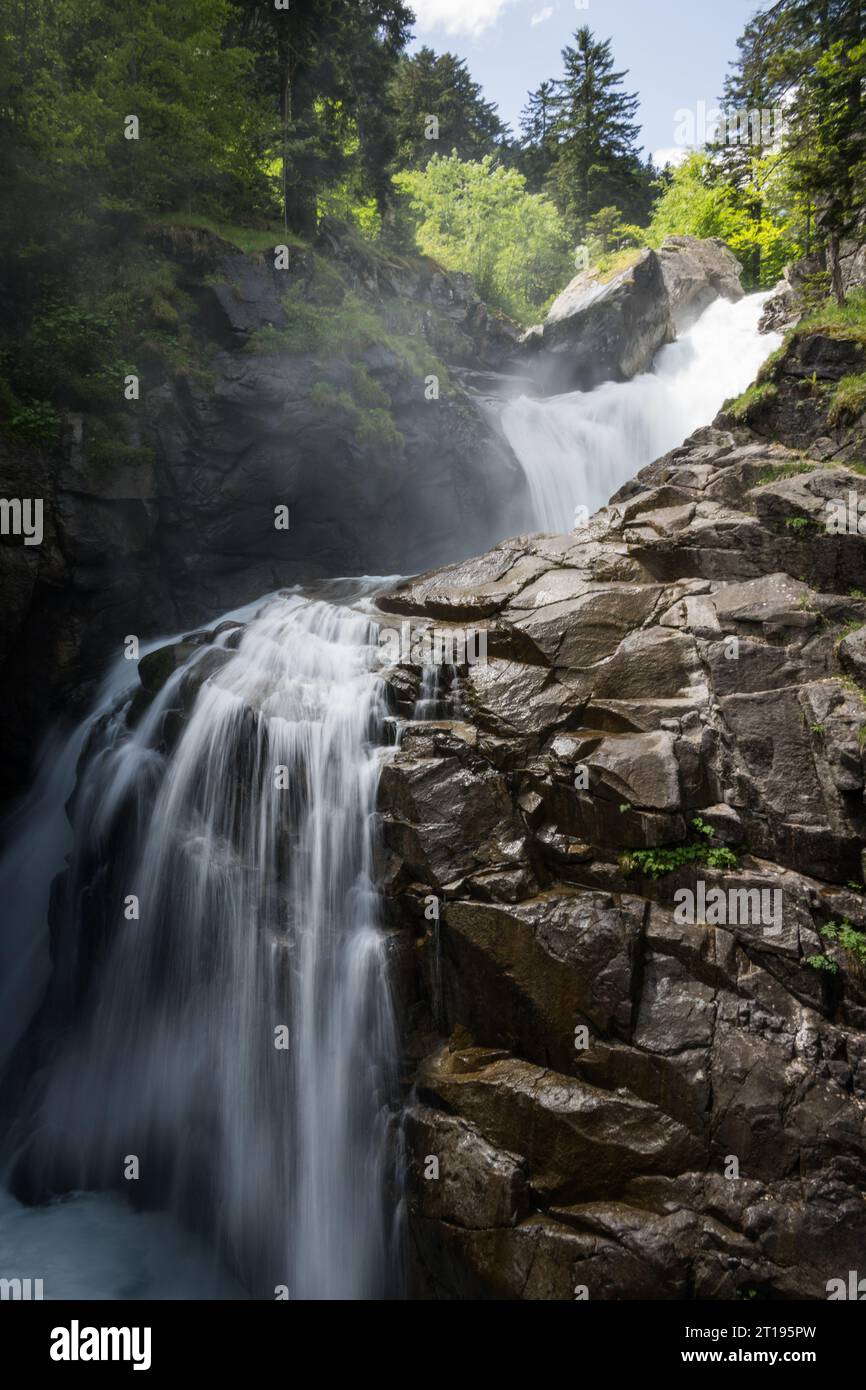 Wasserfälle an der Pont d'Espagne im Nationalpark Pyrenäen, Südfrankreich Stockfoto