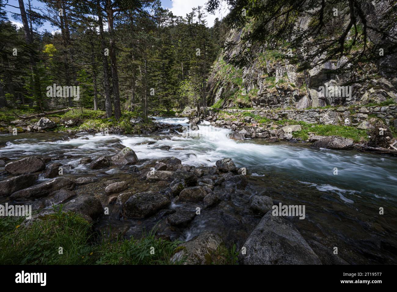 Wasserfälle an der Pont d'Espagne im Nationalpark Pyrenäen, Südfrankreich Stockfoto
